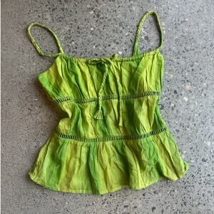 To the Max Women's 6 Top Green Cotton Tie-Front Cami Top Y2K Early 2000s Boho